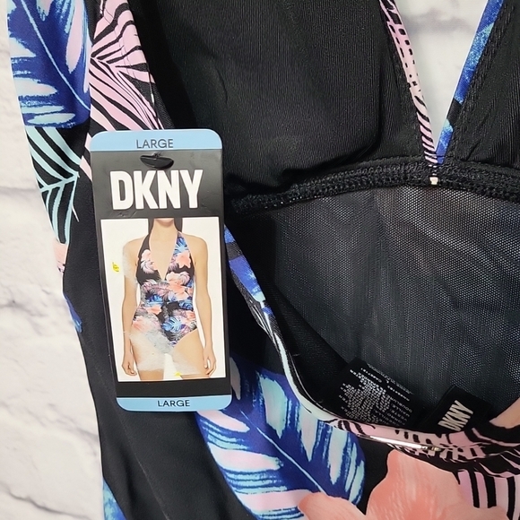 DKNY Women's L One Piece Tummy Control Swimsuit Floral Print Halter Bathing Suit - Picture 4 of 8